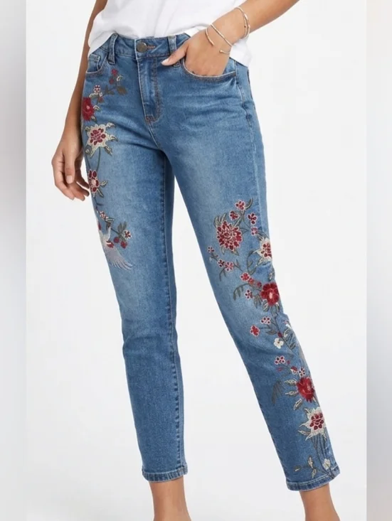 Nanette Nanette Lepore High Rise Skinny Jeans w Floral Embroidery Size 6 - Picture 1 of 14
